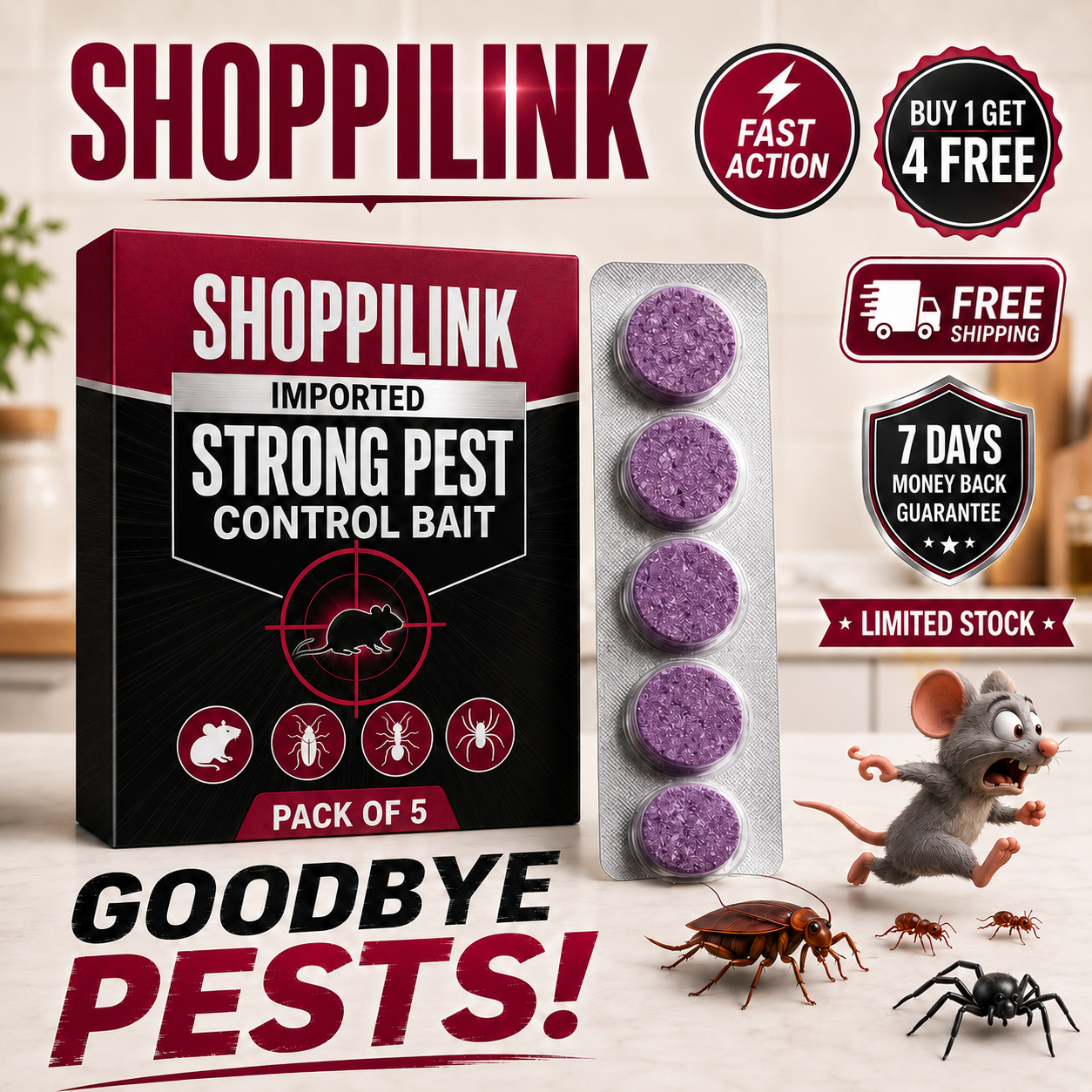 Pack Of 5 Imported Strong Pest Control Bait – Fast Action ( Buy 1 Get 4 Free)