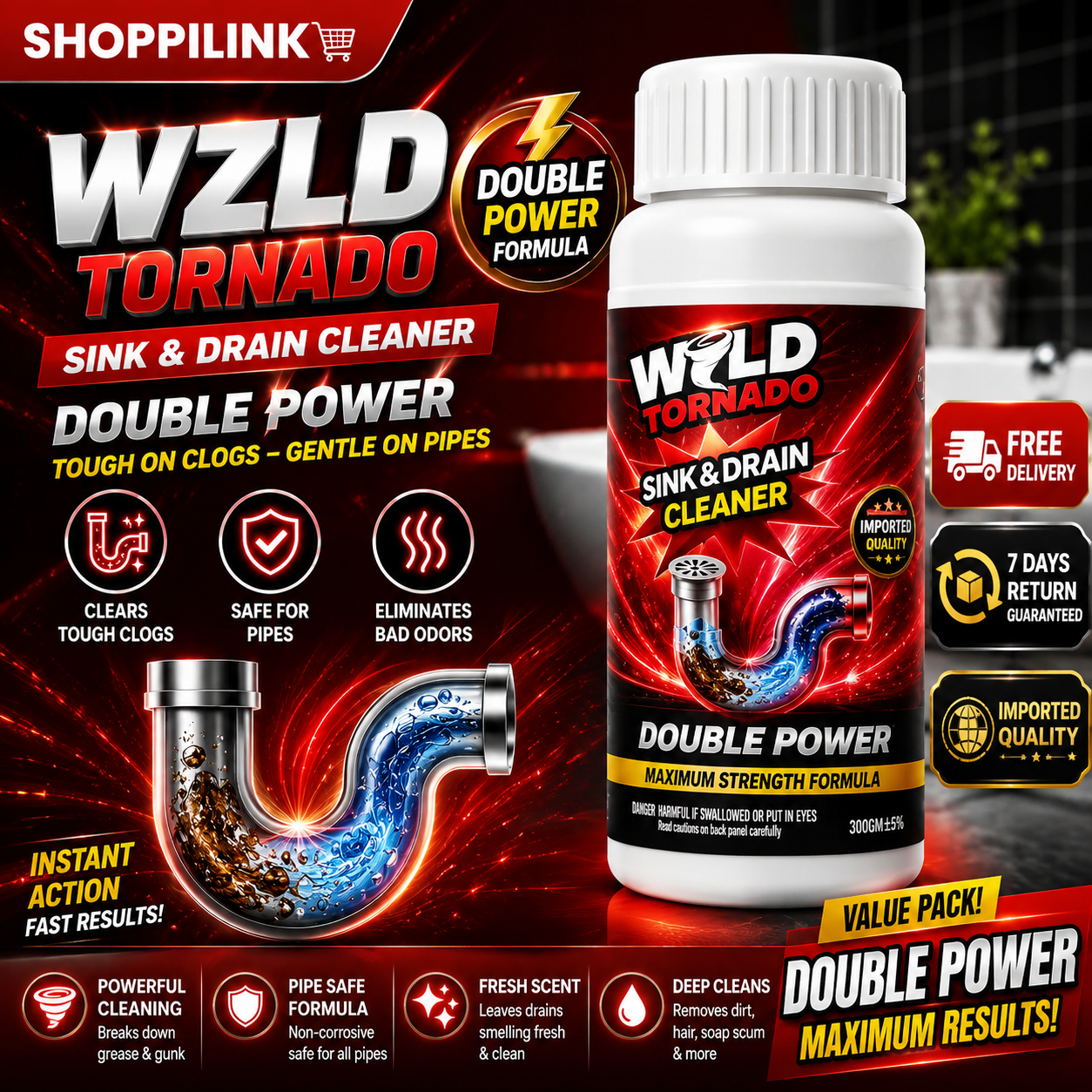 Buy 1 Get 1 Free 🔥 Turbo Blast Drain Cleaner Powder – Double Power Formula (PACK OF 2) Bumper Offer 60% OFF