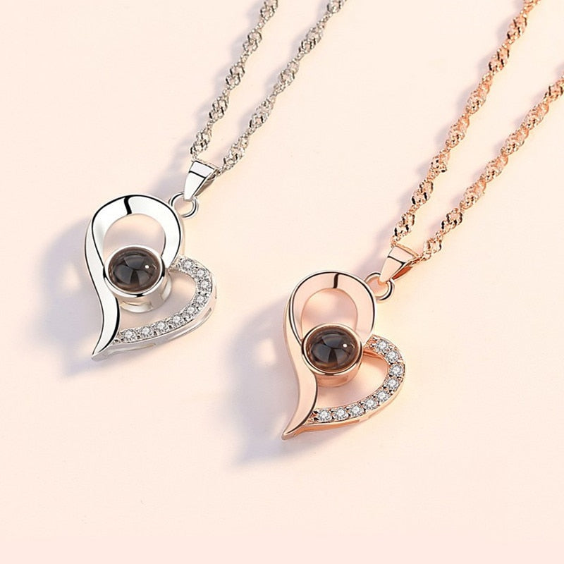 Love Heart Projection Necklace 100 Languages I Love You Pendant With Free Gift Box